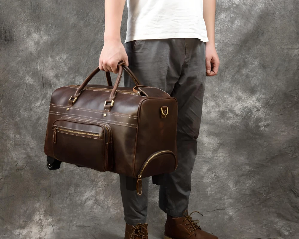 leather luggage with wheels